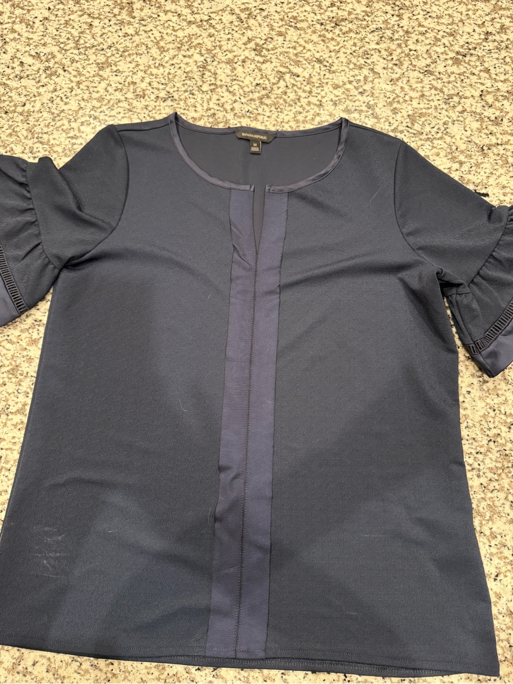 Banana Republic Navy Short Sleeve Ruffle Trim Top